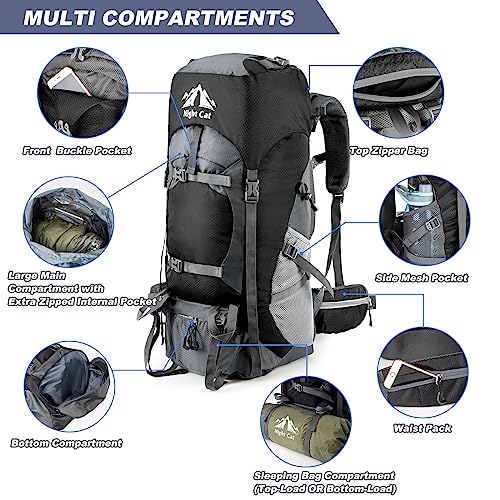Image of Night Cat Hiking Backpacks 70L Camping Backpacking Packs for Men Women Lightweight Outdoor for Mountaineering Traveling, No Internal Frame