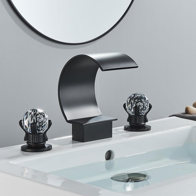 Robinet de lavabo 3 trous doré contre le calcaire et les fuites avec poignées en cristal durable