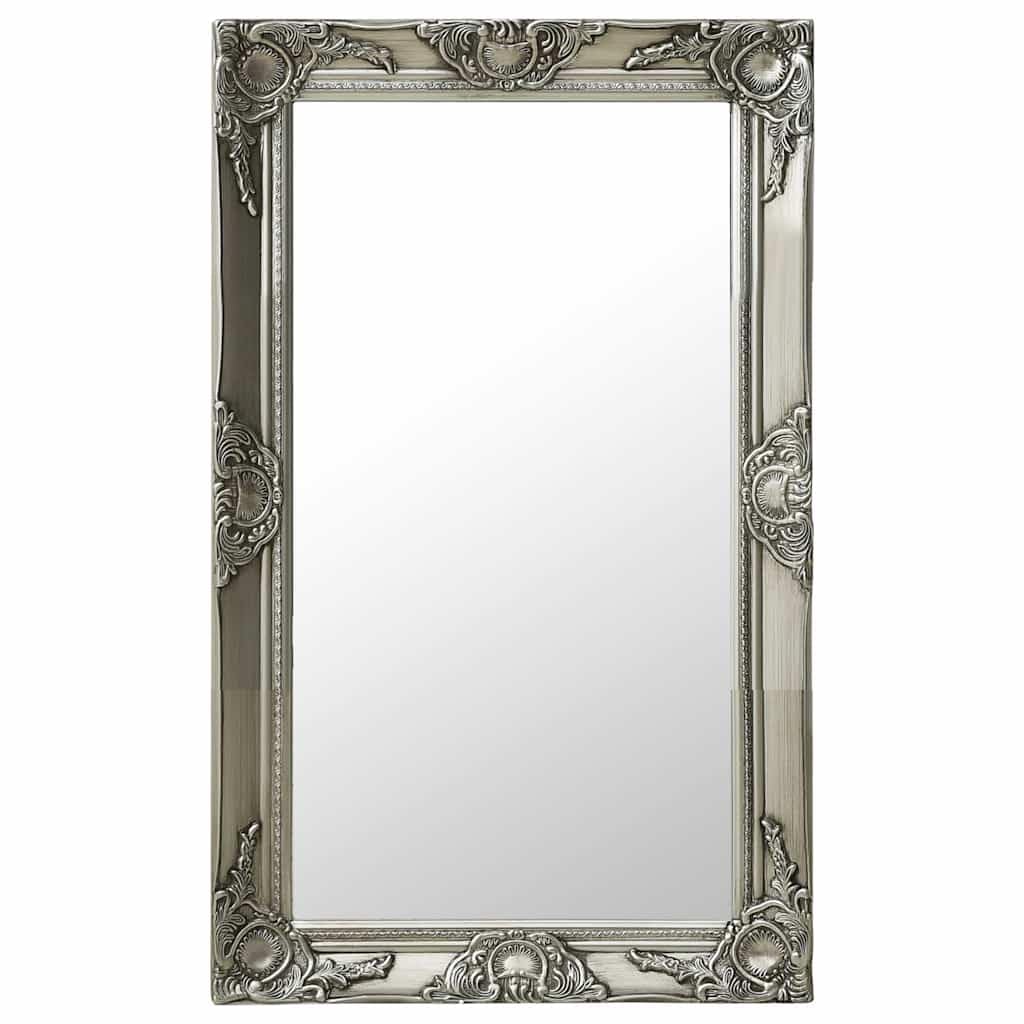 Lustro ścienne w stylu barokowym 50x80 cm srebrne z ozdobną drewnianą ramą