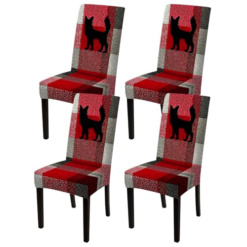 Image of Nuxovilar Red Black Plaid Cat Stretch 23.6x70in 4PCS Chair Covers