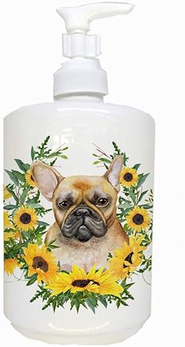 Caroline's Treasures CK2880SOAP Bulldog francés en girasoles dispensador de jabón de cerámica, multicolor
