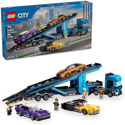 LEGO City Car Transporter 60408 | Back to School Gift for Students, Building Toy, Boys & Girls, Ages 7+, W/ Toy Cars, 998 pieces, Truck Toy for Kids