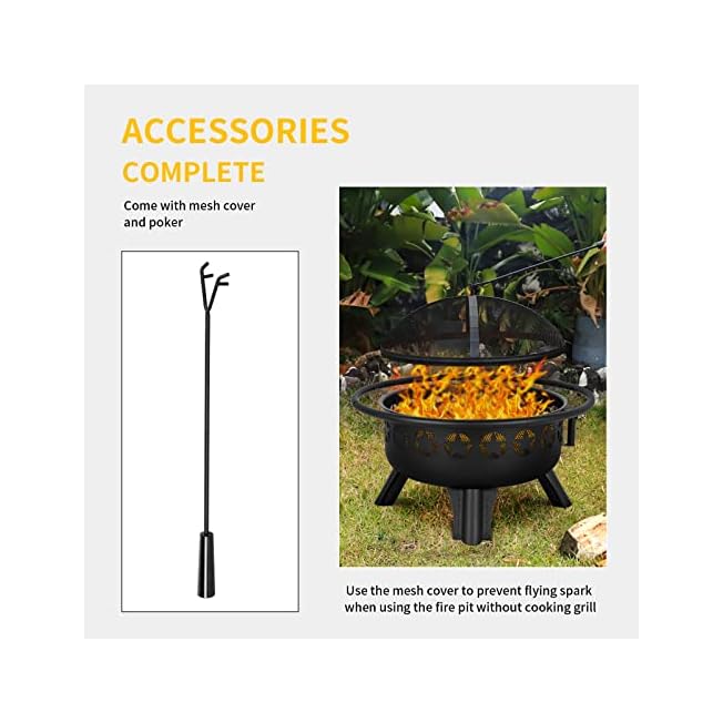 Hykolity 2 in 1 Fire Pit with Grill, Large 31" Wood Burning Fire Pit with Swivel Cooking Grate Outdoor Backyard Bonfire Picnic BBQ