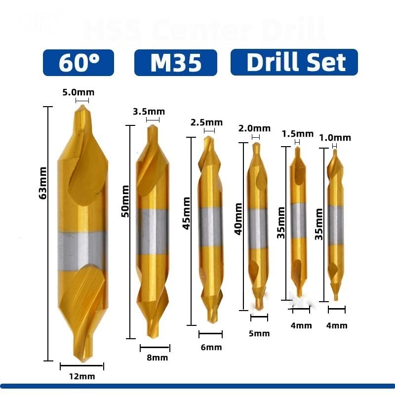 6 sztuk/10 sztuk HSS kombinowane wiertła centrujące Ti-powlekane 60 stopni pogłębiacze kątowe zestaw bitów 1.0-6mm metalowe centrujące wiertło tokarka W6542 M35(A4.0 (10mm) Cobalt)