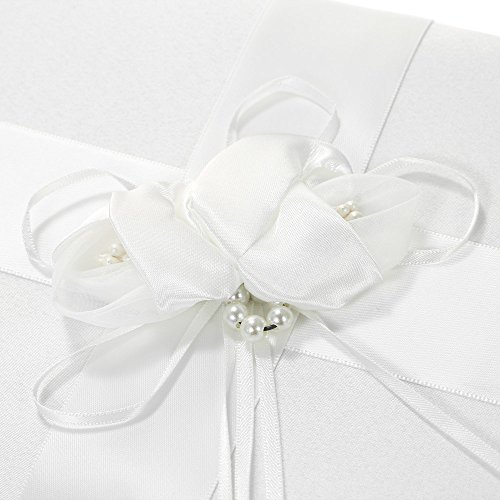 Baugger - Fita de cetim branco casamento Guset livro de assinatura e conjunto de carrinho de caneta