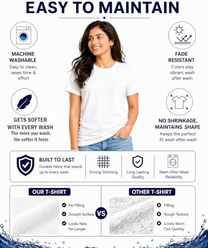 Image of Women's 100% Cotton T Shirt - Crew Neck, Short Sleeve, Regular Fit | Soft Breathable Fabric | Premium Everyday Basic Comfort Fit Tee for Casual