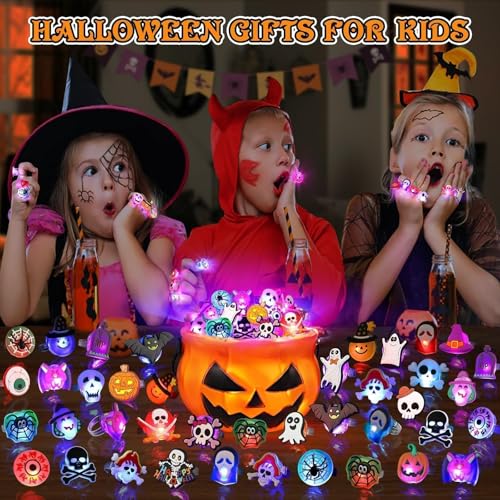 Halloween Party Favors for Kids Adults Gifts Halloween Treats LED Light Up Rings Flash Rings Glow In The Dark Party Supplies Goodie Non Candy Bag Filler Treats Prizes Decorations NEW VERSION4