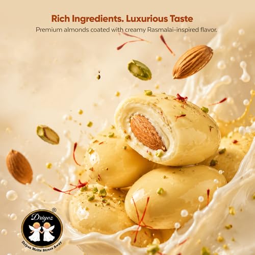 Image of DRIYOZ Malai Munch Rasmalai Flavoured Almonds 250g | Premium Crunchy Badam Coated with Creamy Malai Granules | Gourmet Indian Sweet Nut Snack for Gifting & Festive Celebrations