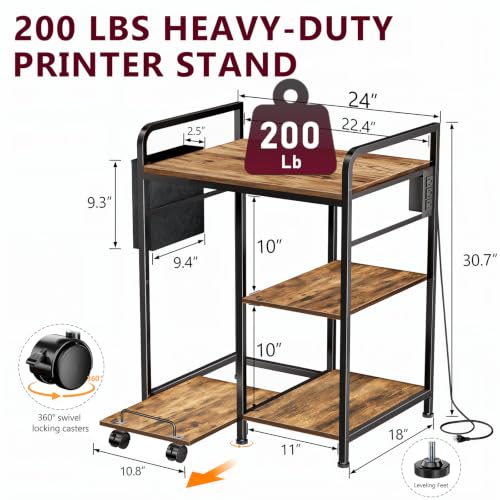 Image of Large Printer Stand with Storage: 24x18 Inch Printer Table for Home Office