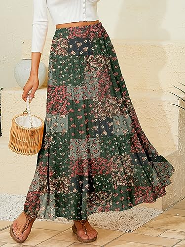 Image of NASHALYLY Women's Chiffon Elastic High Waist Pleated A-Line Flared Maxi Skirts