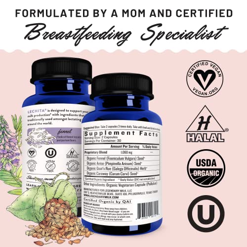 Image of Legendairy Milk Lechita, Supports Milk Flow, Organic Fenugreek Free Breastfeeding Supplement, Organic Fennel & Anise, Made in USA, 60 Vegan Capsules