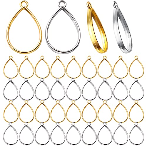 Aylifu Pendant Frames, 40pcs Open Back Teardrop Hollow Pendant Bezels for Resin Jewelry Making Pressed Flower Crafting