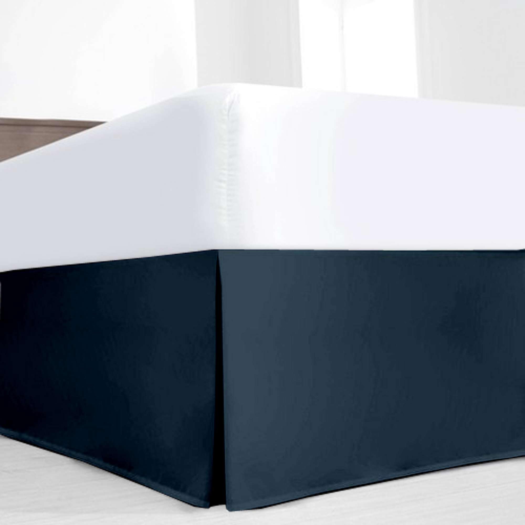 Queen Bed Skirt with Split Corners, 24 Inch Drop Pleated Dust Ruffle, Tailored Bedskirt with Platform, Easy Fit, Wrinkle Resistant Microfiber, Machine