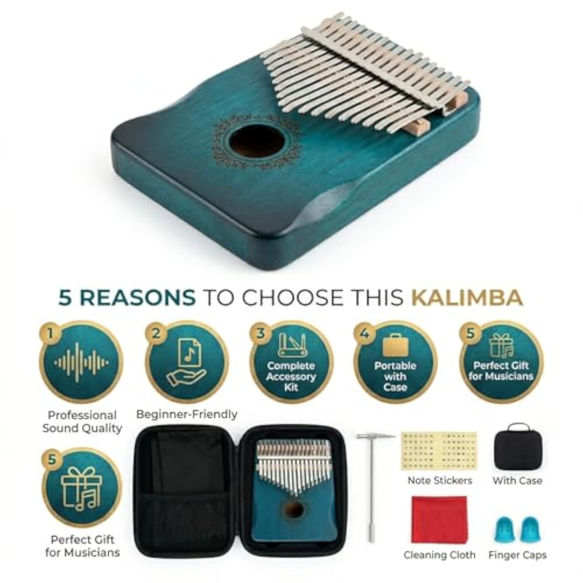 17 Keys Kalimba Thumb Piano - Solid Wood Finger