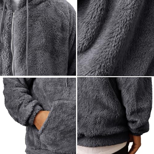 VahRuta Mens Fuzzy Zip Hoodie Sweatshirt Sherpa Plush Zipper Jacket with Hood for Men4