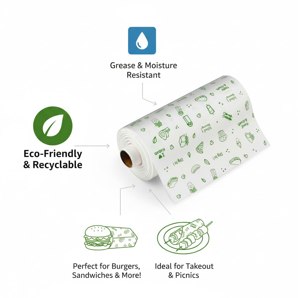 KHAANA PACKAGING Food Wrapping Paper Roll 1/2 kg (500g) - Premium Non-Stick Butter Wrapping, Re-Heatable Non Stick Paper, Parchment Paper (Pack of 1) 3