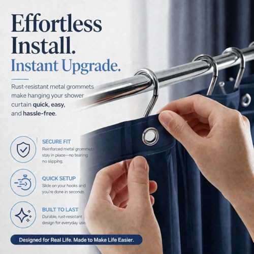 Image of EHZNZIE Navy Blue Shower Curtain Liner 72x72, PEVA Waterproof Bath Curtain, No Chemical Smell, 3 Weighted Magnets, Durable with Rustproof Metal Grommets