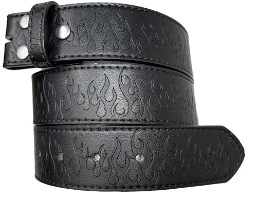 Barbed Flames Embossed Leather Belt Strap Without Buckle 1.5