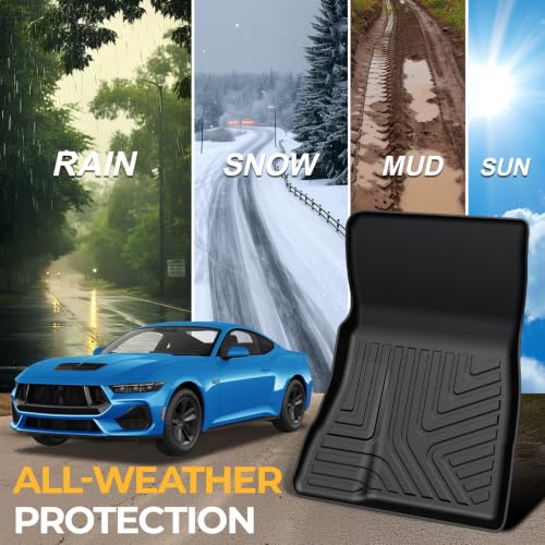 Image of Floor Mats for 2024-2026 Ford Mustang Accessories | Not for Mach-E, Full-Coverage Mats Set with Cargo Liner, 3D Custom Cargo Liner, Non-Slip Texture, Odorless TPE, Easy to Clean