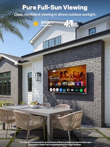 Image of SYLVOX 65-Inch Full Sun Outdoor TV, Ultra-Narrow Bezel, Upgraded IP56 Waterproof, Google TV OS w /AI Wallpaper, Dolby Atmos, 2000 Nits Brightness for Poolside & Commercial Use (Frameless Pro, 2026)
