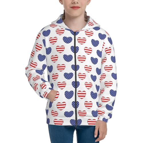 Heart Shaped American Flag Kids Pullover Hoodies Boys Zip Up Sweatshirts Girls Athletic Clothes with Pocket3
