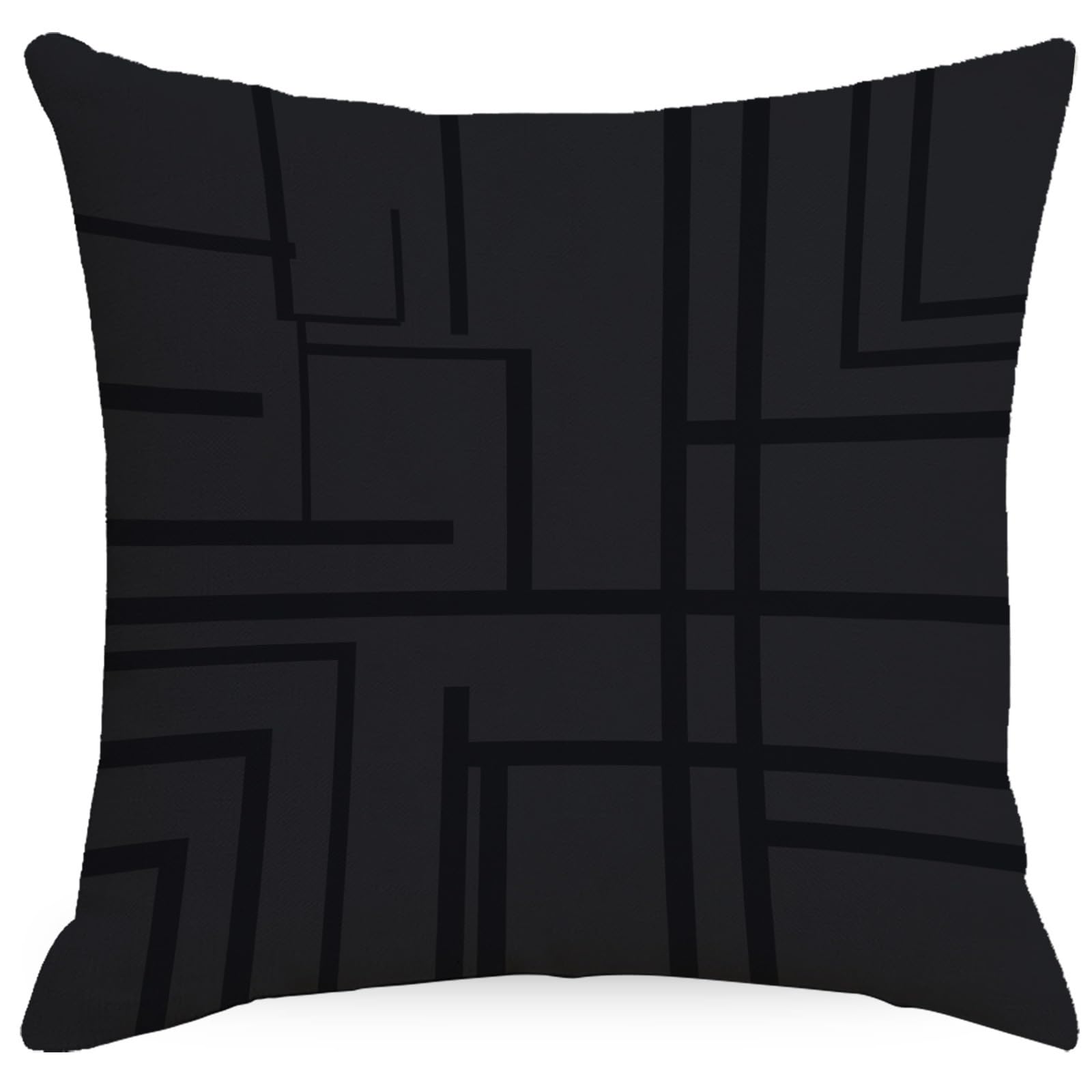 Cushion Covers 40cm x 40cm Black Grey Geometry Decorative Pillows Linen Square Sofa Bed Cushions with Invisible Zipper Throw Pillow for Living Room Outdoor Pillowcases