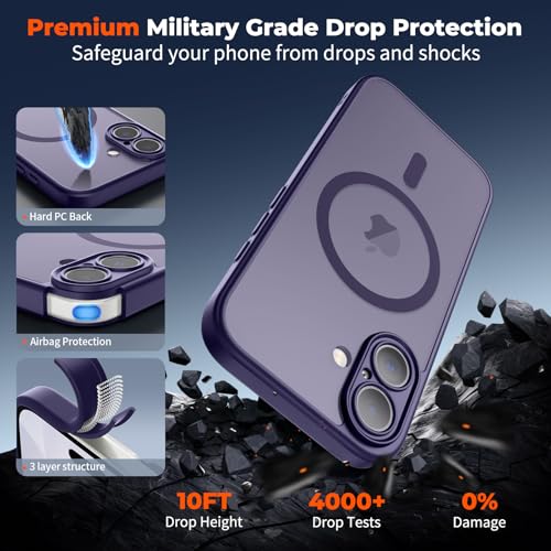SUPFINE Magnetic for iPhone 17 Case with Camera Control Button,[Full Camera Protection][1+Tempered Glass Screen Protector] Slim Translucent Matte Shockproof Phone Cover,Dark Purple by SUPFINE - Used condition - Image 5