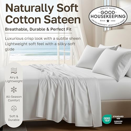 Image of California Design Den King Size Sheets Set - Natural 100% Cotton Deep Pocket King Sheet Set, Soft Sateen, Breathable and Durable Bedding - Baby Blue
