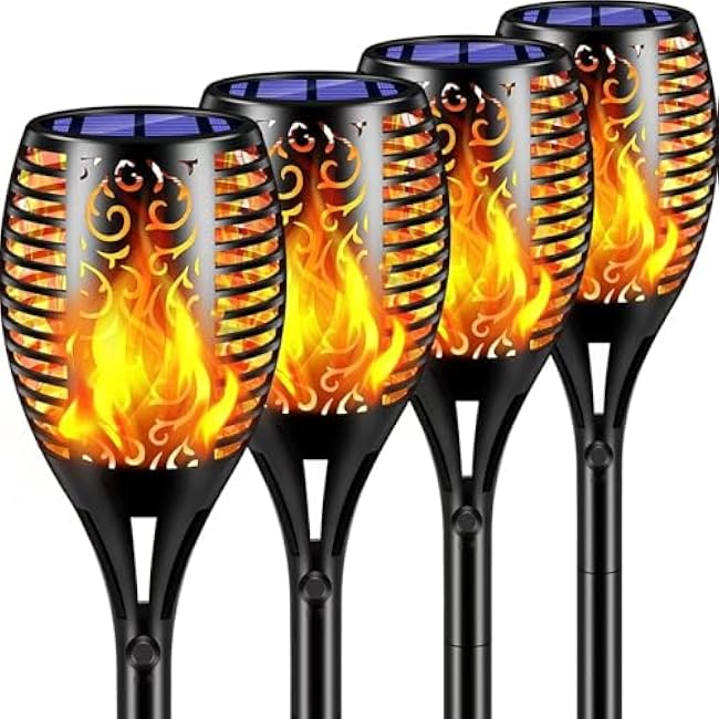 Upgraded Larger Solar Torch Lights, 43 Flickering Flame Lights, Waterproof Outdoor Landscape Decoration Lighting 96 LED Auto On/Off Garden Patio Yard Pathway,Black 4 Pack (4)