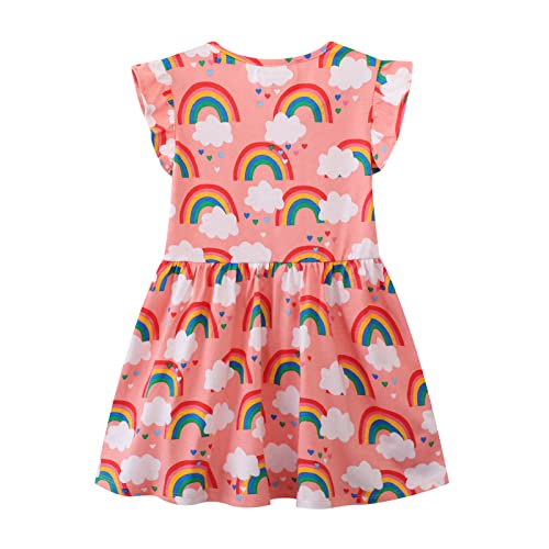 Image of HILEELANG Toddler Girls Short Sleeve Dress Easter Cotton Casual Summer Appliques Shirt Jersey Dresses