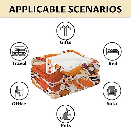 Mercuryelf Fox Throw Blanket - Soft, Fuzzy & Warm - 40x50 Inches Flannel Blankets for Travel, Office - Orange Funny Throws Gift for Kids