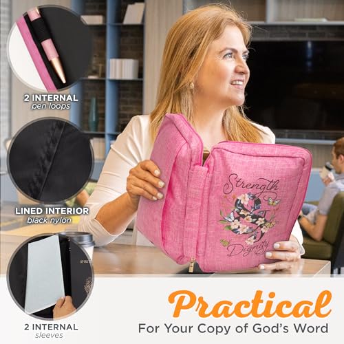 Image of Christian Art Gifts Polyester Bible Cover for Women: Strength & Dignity