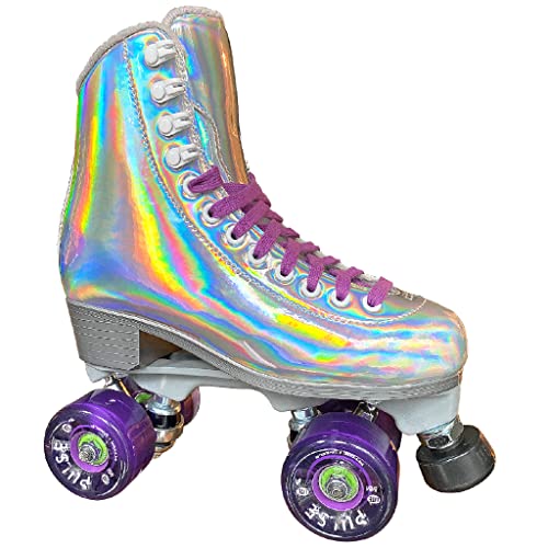 Jackson Ultima Evo Viper Nylon Outdoor Roller Skates, Women’s Size 4, Hologram with Purple Pulse Lite Wheels