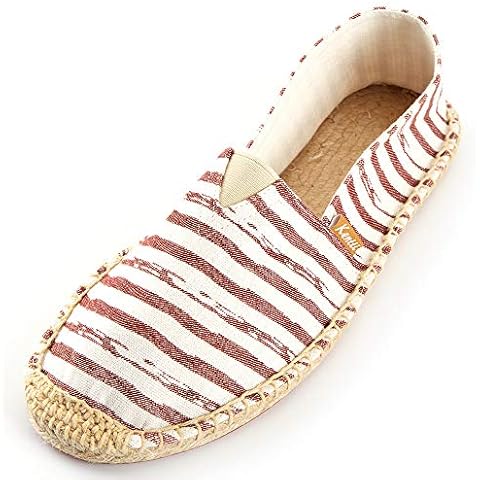 Kentti Men's Stripe Canvas Classic Flat Espadrilles Red 9 UK Cover