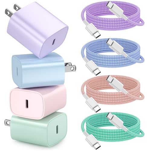 Aorle for iPhone 16 15 Charger Fast Charging [4 Pack] 20W USB C Wall Charger Block with 6FT USB C Charging Cable for iPhone 16 15 Pro Max/15 Pro/15/15 Plus iPad Pro 12.9/11 iPad Air