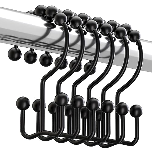 Titanker Black Shower Curtain Hooks Rings, Rust-Resistant Metal Double Glide Shower Hooks for...