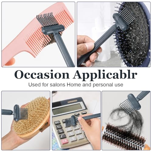 Image of HASTHIP 2 in 1 Comb Cleaner Detangling Hair Brush Cleaning Tool Rake Brush with Hanging Hole Tangled Hair Remover Tool for Hairs Dust Removing, Home and Salon Use