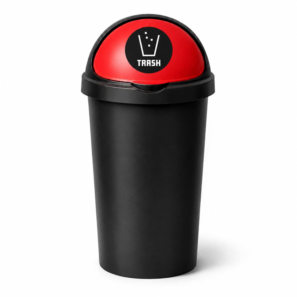 SPECTRAPLAST® 50L Bullet Bin with Coloured Lid & Sticker, Large Kitchen Rubbish Bin, Plastic Waste Bin for Home, Office, Bathroom & Utility Room, Indoor Recycling Dustbin (RED, TRASH)