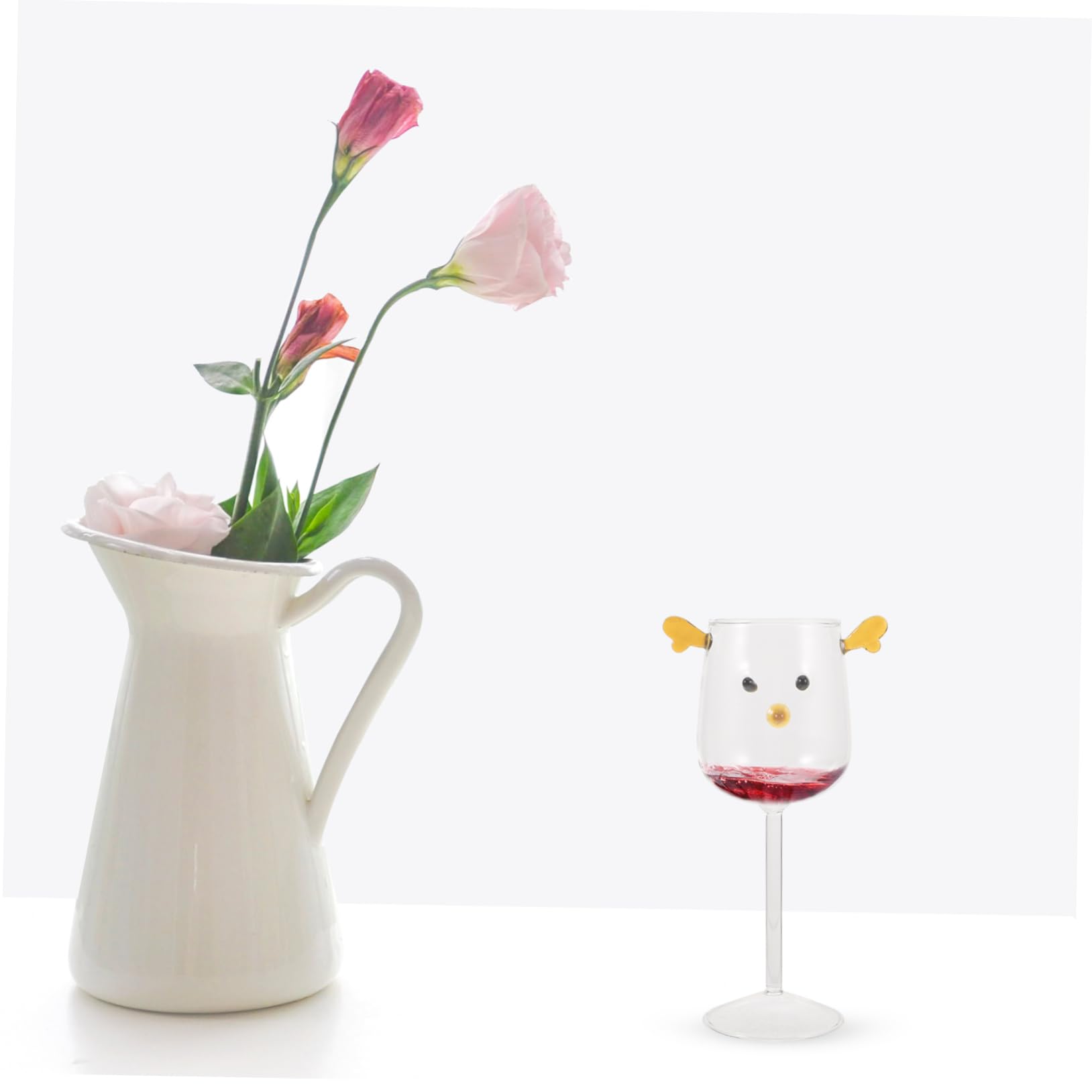 HEALLILY Cartoon Antler Stemmed Glass Cup Transparent Drinking Container for Milk Beer Cocktails Iced Tea Coffee for Home Bar Restaurant Use