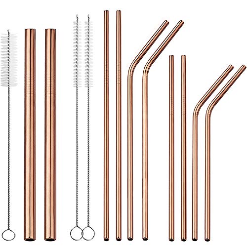 JOYECO 10 Pcs Metal Reusable Straws Stainless Steel Drinking Sucker Full Variety, Multi