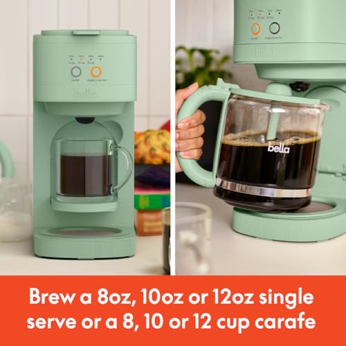 Image of BELLA VersaBrew 2-in1 Coffee Maker, K-Cup compatible, Brew 3 Sizes Carafes & Single Serve Cups, Dishwasher Safe Reusable Filter & Filter Holder, Iced Coffee Function, 60oz Tank, Seaglass