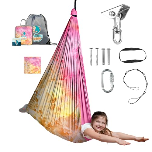 Image of Indoor Sensory Swing for Kids or Outdoor - Holds 300lbs, Double-Layer, & 360 Swivel, Calming Compression Therapy Swing Hammock for Kids & Adults with All Hardware - Sensory-Motor Toys & Gifts