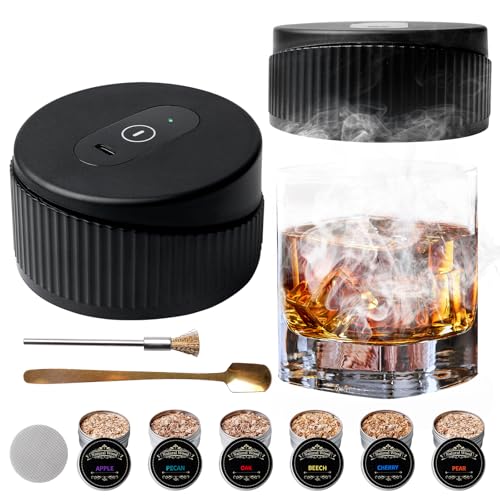 Juego de ahumador de whisky eléctrico, juego de ahumador de whisky, cóctel para ahumados con 6 chips de madera para bebidas, amante del padre y marido (negro)