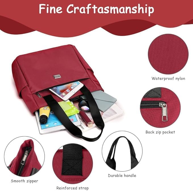 Image of Flygon Nylon Tote Shoulder Bag with Double Handles, Lightweight Waterproof Shoulder Bag, Women's Large Capacity Top Handle Handbags, Nylon Tote Bag for Gym, Work, School[multicolor]
