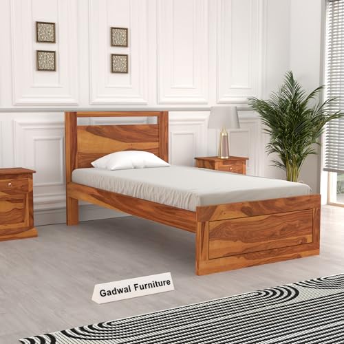 Image of Solid Sheesham Wooden Bed 6X4 Bed Single Bed Without Storage for Bedroom - Single Cot Wooden BedSingle Size for Living Room Guest Room - 12 Month Warranty (Theo Honey)