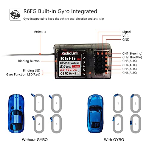 Radiolink R6FG RC Receiver 2.4 GHz Gyro Integrated 6 Channels Long Range up to 400 m for Cars Boats Compatible with RC6GS V3/RC4GS V3/T8FB/T8S/RC8X/T16D/T12D - Image 4