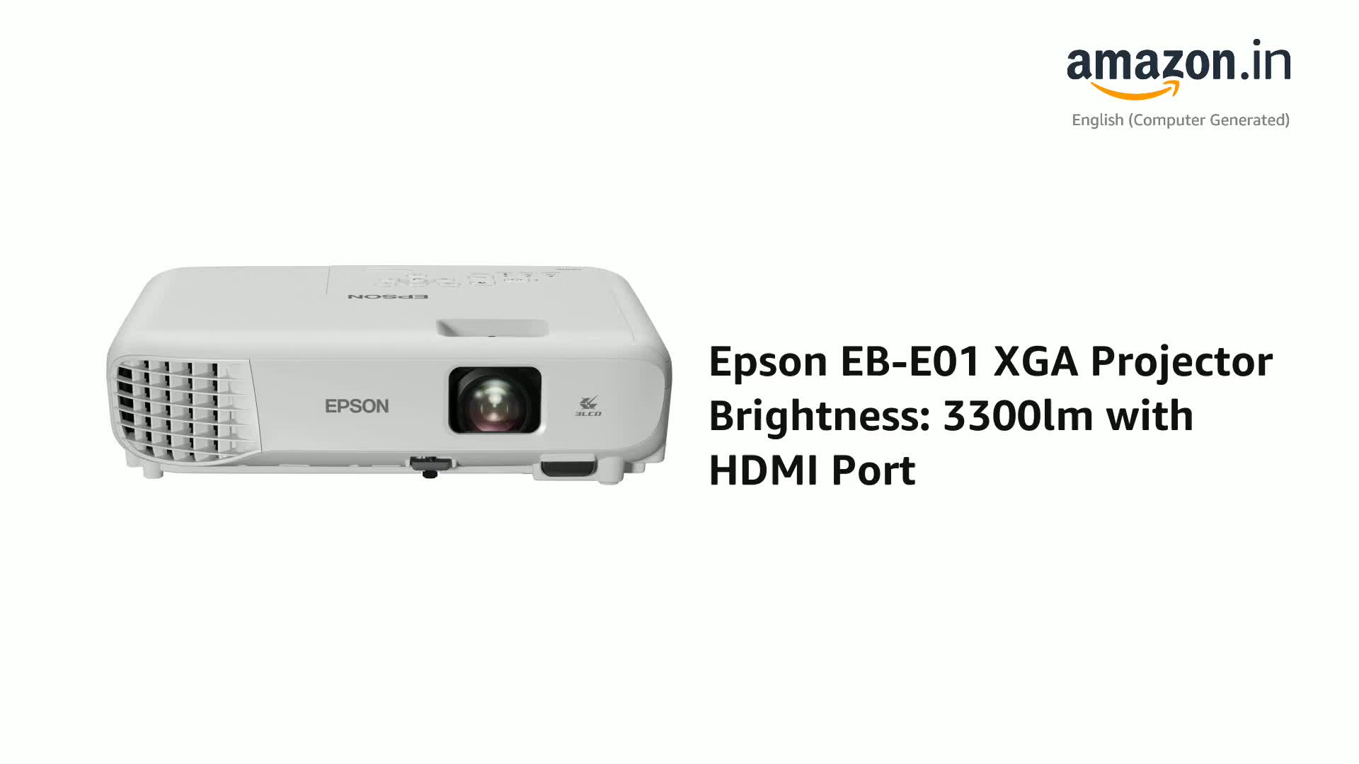Refurbished) Epson EB-E01 XGA Projector Brightness: 3300lm with