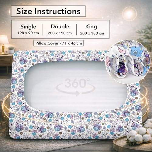 Image of Divine Casa Cotton Double Bed Sheet Fitted (200 x 150 CM) with 2 Pillow Covers | Double Fitted Bedsheet | Soft Breathable Elastic Bedsheet Double | Mattress Sheet 200x150
