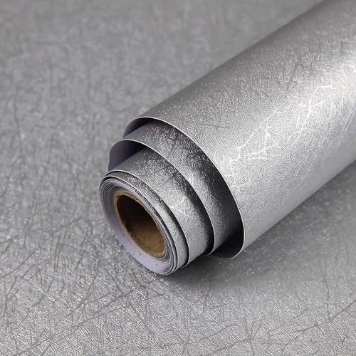 Abyssaly Silver Grey Peel and Stick Wallpaper, Embossed Self Adhesive Gray Contact Paper, Removable Home Decoration Wallpaper Covering for Bedroom Countertop 15.7 Inch X 984.2 Inch