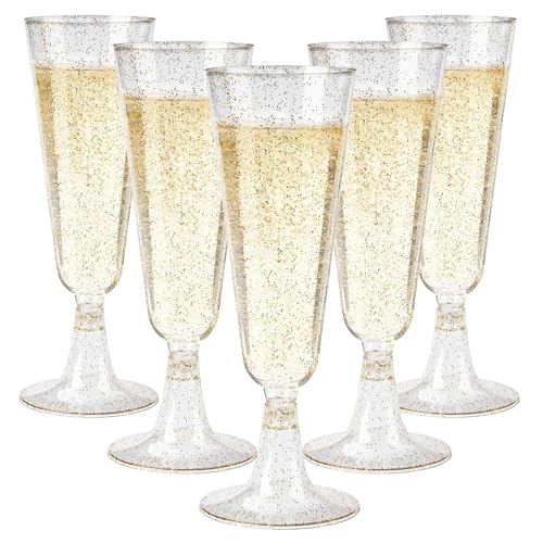 GuanQiao 40 Pack Plastic Champagne Flutes, 5.5 OZ Disposable...